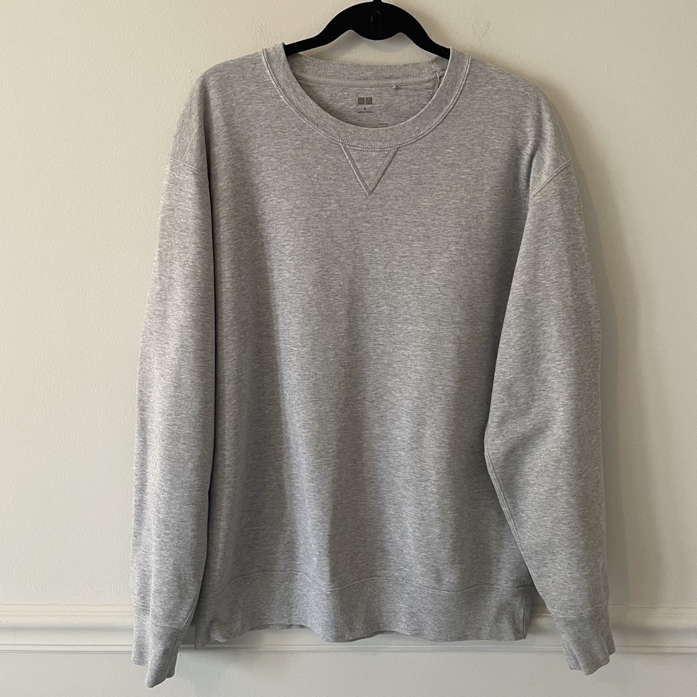 Uniqlo Cotton Blend Pullover Crewneck Sweatshirt Gray Sz XL Travel Lounge Casual